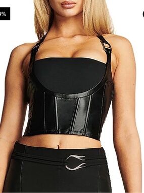 I.am.Gia Black Faux Leather Corset Crop Top XS